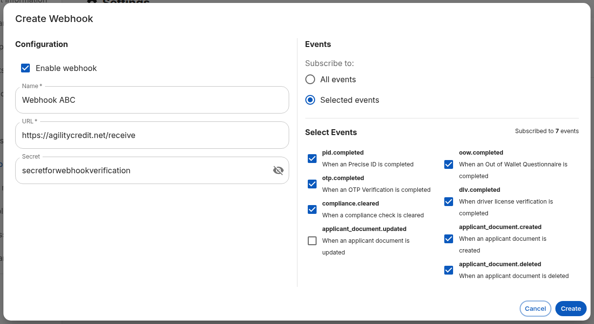 Create webhook configuration